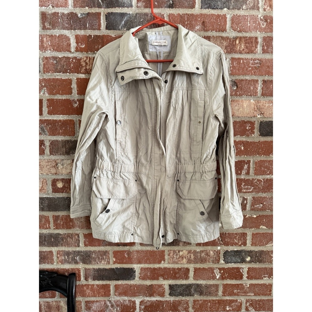 Coldwater Creek Jacket‎ Womens size Small Neutral Color Roll Tab Sleeves Safari